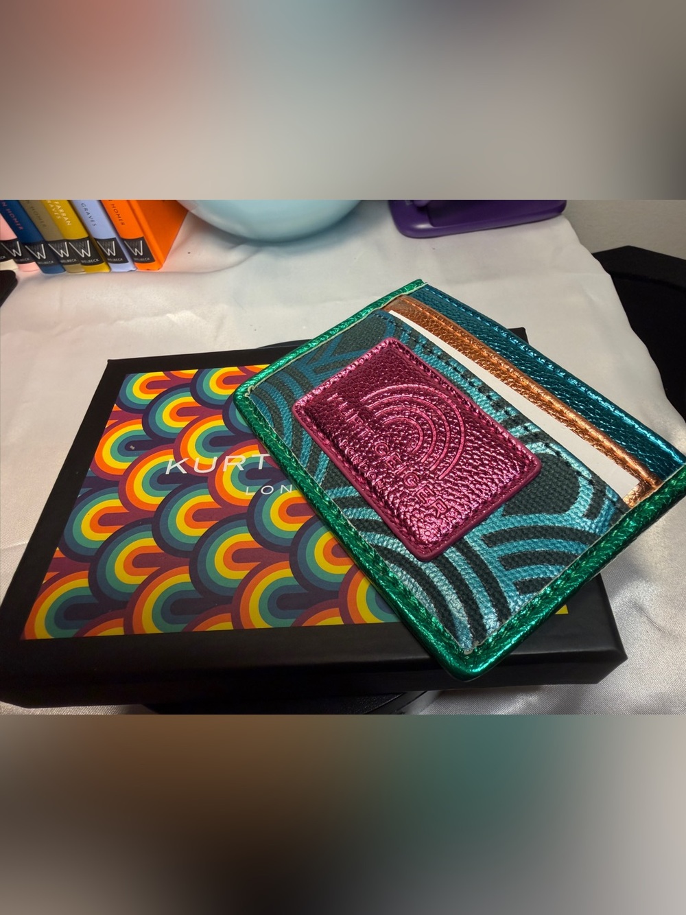 Kurt Geiger Southbank Teal, Pink & Green Metallic Card Holder NIB